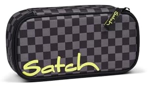 satch Schlamperbox extra groß inkl. Trennfach Reißverschlussfach Stiftehalter Geodreieck Sichtfenster für Stundenplan Dark Skate - Schwarz