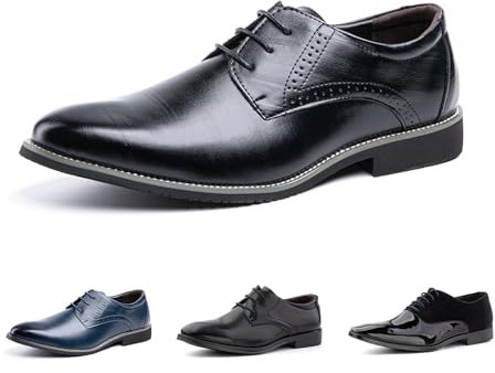 Hitmars Scarpe Stringate Uomo Derby Scarpe Oxford Pelle Verniciata Elegante Scarpe Basse Business Formale Classico HW1-Nero EU44