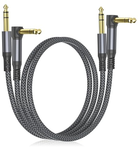 Elebase Gitarrenkabel 6.35mm TRS 1M 2Stück,90 Grad Klinke Guitar Jack Kabel | 1/4 Stecker Stereo Instrumentaenkabel Winkel 6.3 Audiokabel für E Gitarre,Bässe,Tastaturen,Verstärker,Amp,Lautsprecher