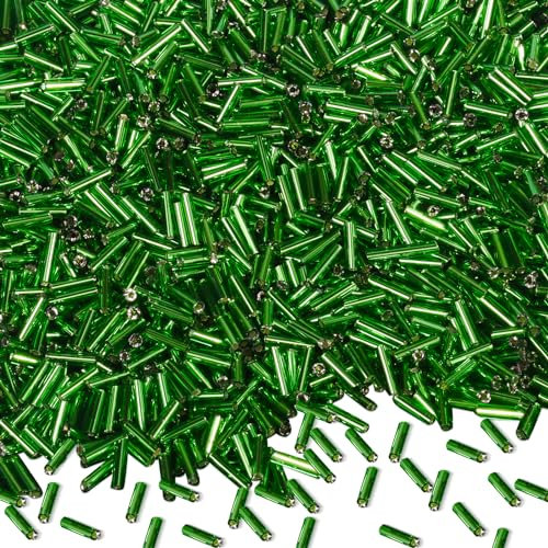 Pack of 4000 Tube Beads, 2 x 7 mm Seed Beads for Bracelets, Long Glass Beads, Grass Green, Tube Beads, Straight Tube Beads, Craft Beads, Small Beads for DIY Necklace, Earrings, Crafts