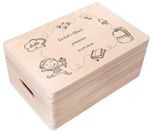 Creative Deco Personalisiert Einschulung Geschenk | Junge Schulanfang | Geschenke | Einschulungsgeschenke Erster Schultag | Schultüte Holzkiste Erinnerungsbox