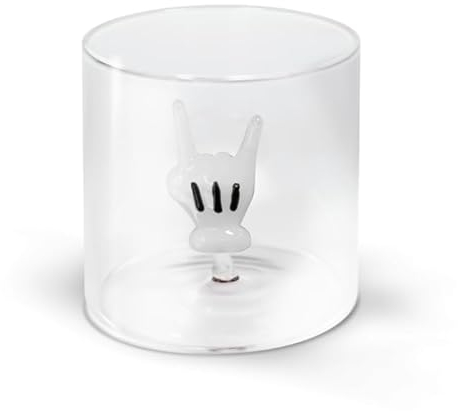 WD Lifestyle - Bicchiere in Vetro Borosilicato 250ml con Soggetto in Vetro Colorato Interno (Mano)