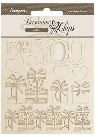 Stamperia - Decorative Chips for Scrapbooks, Albums, Cards, Bullet Journals and More, For You, Laser Cut Cardboard Shapes, Easy to Glue, Perfect for Crafts and Gifting (Gear up for Christmas)