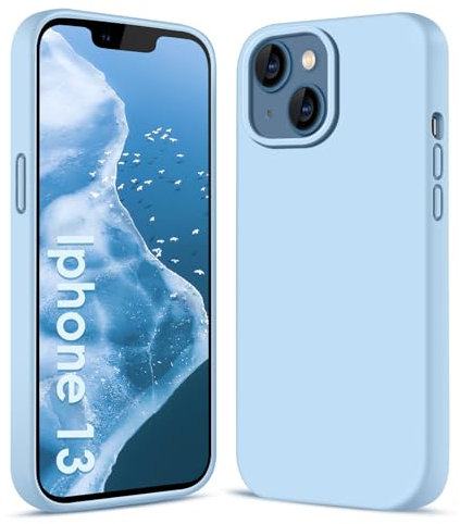 AGGPLTO Flüssig Silikon Hülle für iPhone 13 / iPhone 14 (6,1 Zoll) - Ultra Dünn Ganzkörper Schutzhülle, 4-lagige Stoßfeste Struktur, Weiches Kratzfestes Mikrofaserfutter Handyhülle, Hellblau