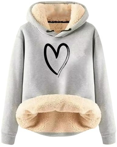 Genérico Sudadera con Capucha para Mujer de Manga Larga Sudaderas de Invierno Cálida de Peso Pesado Hoodie Informal con Forro de Jersey con Cordón Grueso Hoodie Top Nueva Sudadera de Moda