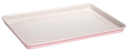 Paris Hilton Nonstick Carbon Steel Bakeware Collection, 15-Inch x 10-Inch Cookie Baking Sheet, Dishwasher Safe, Made Without PFOA and PFAS, Pink Cream Two-Tone