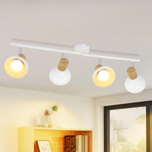 Deboola Deckenstrahler 4 Flammig Deckenleuchte Vintage - Deckenlampe Wohnzimmer Weiß Strahler Innen E14 Deckenspots Metall Industrial 350°Schwenkbar Spots für Flur Schlafzimmer(Ohne Leuchtmittel)