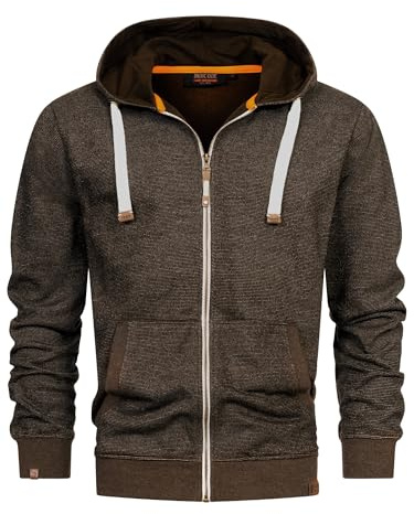 Indicode Herren INBaustian Sweatjacke mit RIPP-Bündchen und Kapuze | Kapuzensweater Hoodie für Männer Coffee Bean, XXL