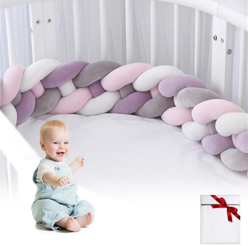 ZHUIYUAN Bettschlange Geflochten, Bettschlange Bettstoßstange, Geflochten Bettschlange Nestchen Babybett Knotenkissen mit Netz-Wäschesack, Bettumrandung Kantenschutz