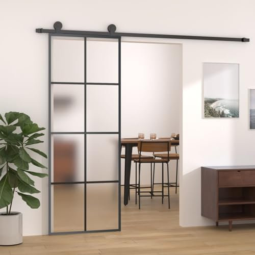 Homgoday Schiebetür mit Beschlag Schiebetürsystem Glasschiebetür Glastür Tür Schiebetürbeschlag Innentür Schiebetür ESG-Glas & Aluminium 76 x 205 cm