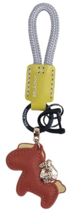 TIANQUXNGI Schlüsselanhänger aus PU-Leder, Pferd, Auto-Schlüsselanhänger, handgefertigt, Tier-Schlüsselanhänger, Zubehör für den stilvollen täglichen Gebrauch, Gelbes beflocktes Kuhfell, Orange pony