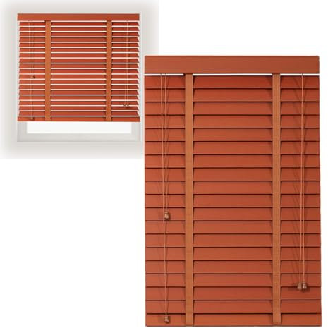 Store Vénitien en Bois Massif 33cm 45cm 60cm 75cm 90cm 100cm 125cm 140cm 160cm Stores Vénitiens Horizontaux D'occultation Isolation Thermique Volets(Brown)