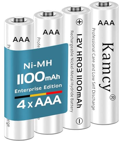 KAMCY NiMh Piles Rechargeables AAA Haute capacité, 1100 mAh - Piles AAA Rechargeables, 1,2V LR03, Lot de 4 - Édition Entreprise, pré-chargées