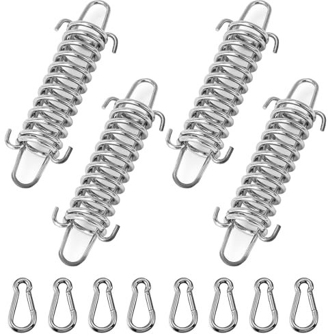 Beiyan Spannfeder Zugfedern Set, 4 Stück Edelstahl Sonnensegel Zugfeder Mit 8 Karabinern, Spannfeder Sonnensegel, Hochfestes Sonnensegel befestigungsset für Campingzelt Sonnensegel Markise