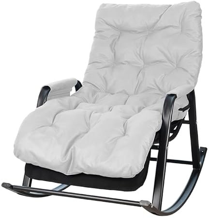 TUOLON Schaukelstuhl Schaukelstuhl mit Armlehnen und Seitentasche, Gestell aus Stahl, Fußstütze verstellbar in 5 Höhen, Tragkraft 250 kg, für Wohnzimmer, Schlafzimmer, weiß