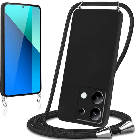 Knrlqim Coque avec Cordon pour Xiaomi Redmi Note 13 4G Collier Lanière Silicone Liquide Bumper Housse Réglable Téléphone Étui Portable Lanyard Case Cover Protection,Noir
