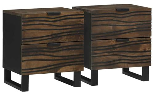 vidaXL Bedside Cabinet 2 pcs Walnut 40 x 33 x 46 cm Solid mango wood, Durable Bedroom Storage, Rustic Nightstand Table, Solid Mango Wood Furniture, Industrial Style Bedside Essentials