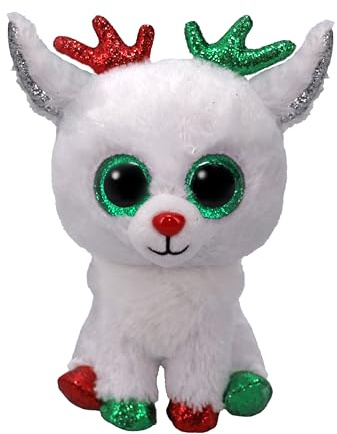 TY Beanie Boos – Snowdrop das Rentier mit großen und glitzernden grünen Augen, das Plüschtier mit großen glitzernden Augen – 15 cm – T37383