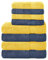 Komfortec 8er Handtuch Set aus 100% Baumwolle, 4 Badetücher 70x140 und 4 Handtücher 50x100 cm, Frottee, Weich, Towel, Groß, Navyblau/Gelb