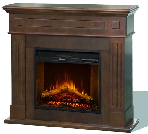 Camino elettrico caminetto da terra CAMBRIDGE in legno Noce 110x36x100h