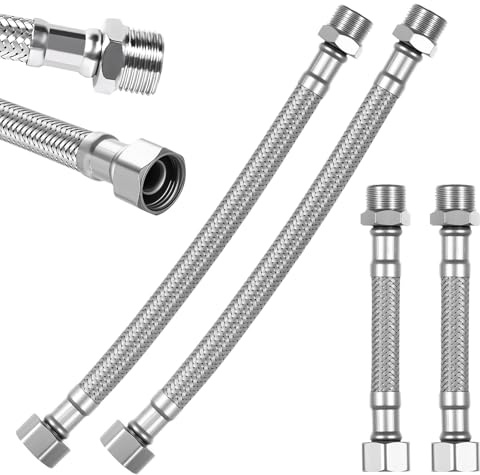4 Pz Tubi Flessibili per Miscelatori, 3/8 Pollici Tubo Flessibile per Rubinetto, Tubo Prolunga Rubinetto Cucina in Acciaio Inox per Collegamento Acqua WC Bagno (10 cm / 20 cm)