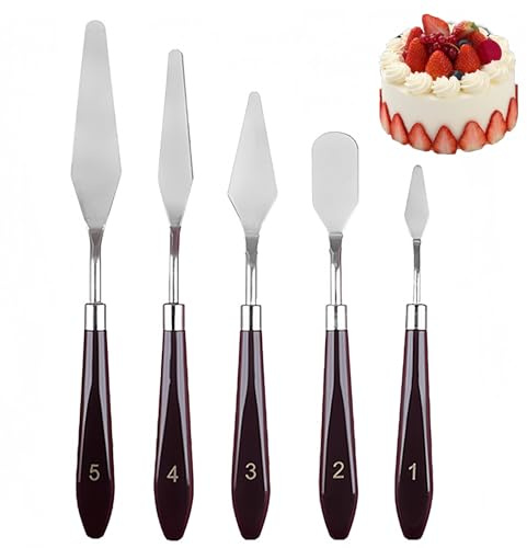 CQXSYTBN 5 Stück Streichpalette Set Edelstahl, Winkelpalette Kuchen Creme Spachtel Rührschaber Set– Professionelle Palettenmesser für Torten & Backen, Konditor-Spachtel zum Dekorieren & Glätten