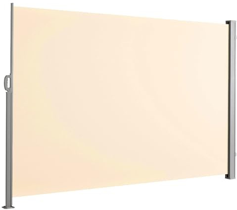 Floordirekt Seitenmarkise aus Aluminium, 180x450cm Beige - ausziehbarer Sicht- & Sonnenschutz für Balkon & Terrasse, Polyester 280 g/m² (PU), UV-Schutz UPF50+, mit Bodenhalterung