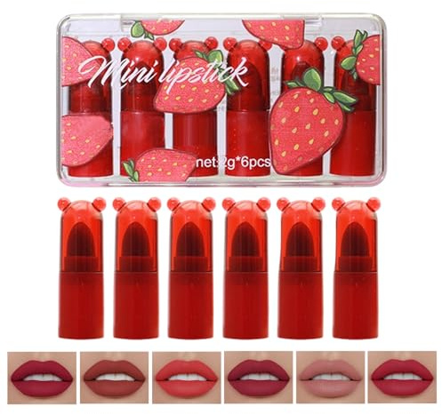 Lippenstift Sets Für Frauen,Niedlicher Erdbeerförmiger Glanz Lippenbalsam 6 Stück,Makeup Lippenstift | Für Frauen, Anfänger, Freunde, Beauty, Täglichen Gebrauch, Büro Und Abendparty