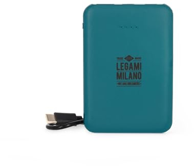 Legami - Power Bank, Supercharge, Tema Petrol Blue, 2 porte, Type-C e 1 USB, ricarica fino a 2 Dispositivi contemporaneamente, Cavo di ricarica Type-C incluso, Capacità 5000 mAh