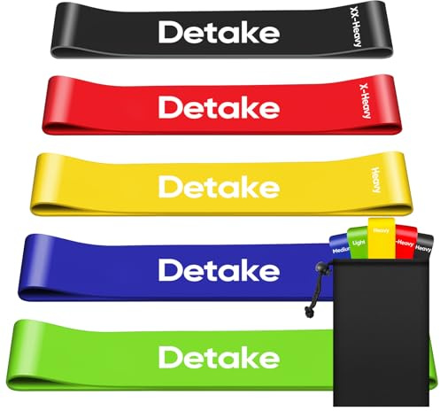 Detake Fitnessbänder mit 5 Stufen, 100% Naturlatex Resistance Bands, Widerstandsbänder mit Tragebeutel & Deutscher Übungsanleitung, Gymnastikband für Muskelaufbau Pilates Yoga