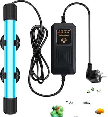 GOMETY Esterilizador UV para acuario, 13 W, lámpara UV para acuario, con temporizador contra algas y bacterias, luz UV para estanque, piscina, filtro, caseta de perro, impermeable, para cocina y hogar