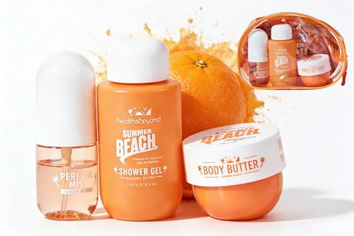 Coffret Bain – Ensemble Spa Été – Parfum Orange – Kit Vacances- Idée Cadeau Premium – TRIO SUMMER BEACH