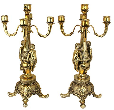Design Toscano Grande Chateau Beaumont Candelabra Candle Holders, 51 cm, Set of Two, Polyresin, Gold