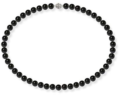 Schmuckwilli Perlenkette für Damen Magnetverschluß - 42cm Länge mit 8mm großen schwarzen runden Mallorca Perlen - Muschelkernperlen Kette für jeden Anlass - die Halskette Pearl Necklace für Frauen
