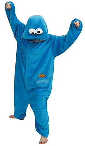 SMITHROAD Jumpsuit Tier Karton Fasching Halloween Kostüm Sleepsuit Cosplay Fleece-Overall Pyjama Schlafanzug Erwachsene Unisex Nachtwäsche L