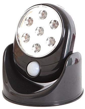 Trimming Shop 7 LED Motion Sensor Light – Battery Operated, Indoor Outdoor Use, Adjustable Head, Auto Night Detection, ABS Body for Wall, Garden, Porch, Shed, Stairs Lighting (Black - 1 Pack)