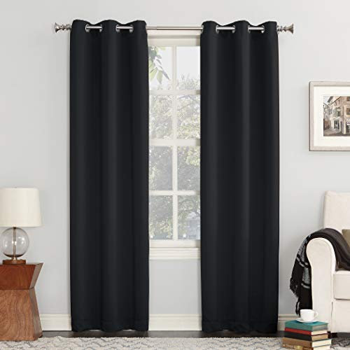 Sun Zero Easton Panneau de Rideau occultant à œillets à économie d'énergie, 101,6 x 274,3 cm, Noir