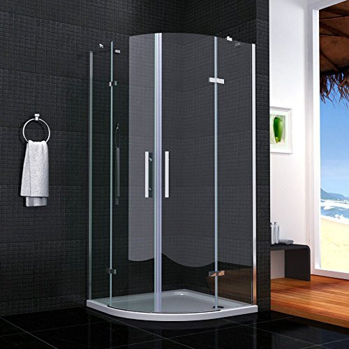 90x90x195cm Viertelkreis Dusche Drehtür 6mm Nanoglas Duschkabine Runddusche Duschabtrennung mit Duschtasse (HQX99-4E V2+GSH99)