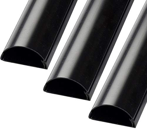 3m (3X 100cm) – 30mm x 15mm Black Trunking | Half Round Cable Conduit Cover | HDMI AV TV Ethernet & Audio Wire Ducting | Wall Tidy Management | Self-Adhesive Backing *Easy Install* | Skirting Home
