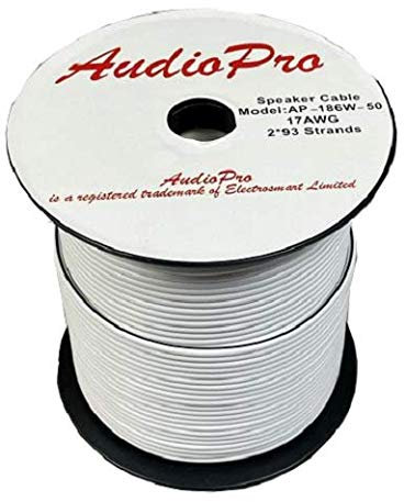 AudioPro Loud Speaker Cable – 2 x 17AWG / 2x 93 Multi-Strand –for Home Audio Hi-Fi Surround Sound etc – Available in White or Transparent – 25m or 50m – Supplied on a handy reel (50m, White)