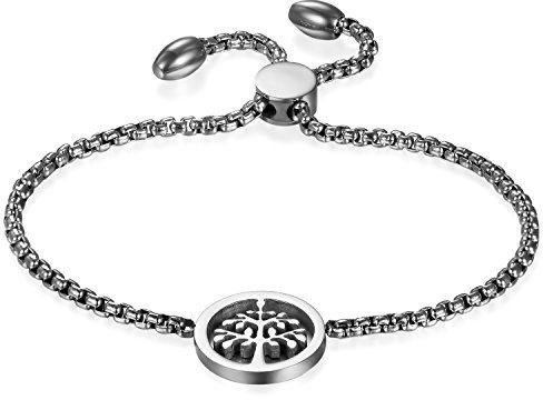 JewelryWe Schmuck Baum des Lebens Armband für Damen, Edelstahl Charm-Armband Armkette Verstellbar Armkettchen Armreif, Silber