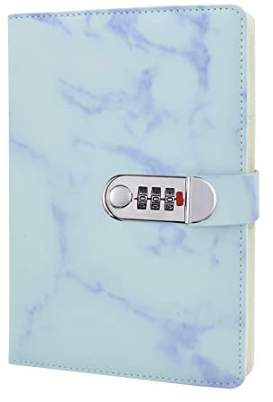 Ai-life A5 Size PU Leather Notebook(Marble pattern), Wire Binding Fashion Daily Notebook, Secret Lined Password Diary Sketchbook Dairy Planner Organizer with Combination Lock Pen Holder, 150x218mm