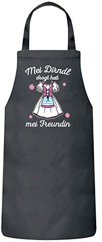 ShirtStreet Gaudi Wiesn Oktoberfest Frauen Herren Barbecue Baumwoll Grillschürze Kochschürze Oktoberfest - Mei Dirndl drogt heit mei Freundin, Größe: onesize,Dark Grey