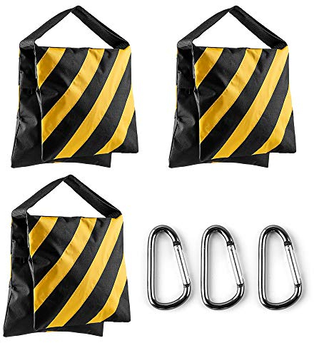 Fotover Sandsack Fotografie Studio Video Heavy Duty Sandsack Sand Tasche for Fotostudio Licht Stehen Boom Arm Kamera Stativ mit Haken,3 Pack(Gelb Und Schwarz)