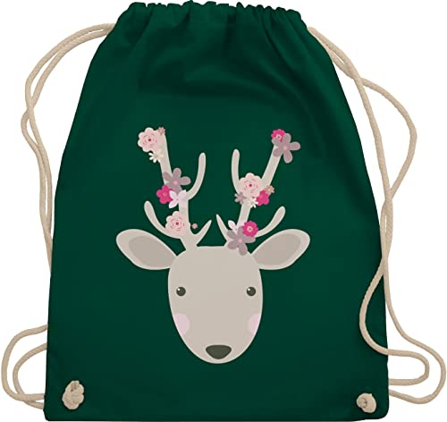 Turnbeutel Rucksack - Kompatibel mit Oktoberfest Tasche - Süßer Hirsch - Frühlingstiere - Unisize - Dunkelgrün - stofftaschen baumwolle turnen beutel turntasche kinderturnbeutel kinder großer