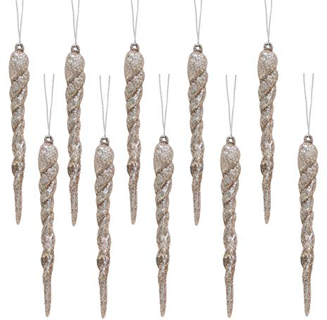 Christmas Concepts® Decorazioni ghiacciolo glitterate 12 cm - Guarnizioni per alberi di Natale di lusso (Champagne, Confezione da 10)
