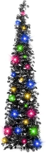 N&T NIETING Albero di Natale nero con supporto 150cm, albero di Natale pieghevole pop-up nero con paillettes per Natale, Halloween, feste, decorazione domestica