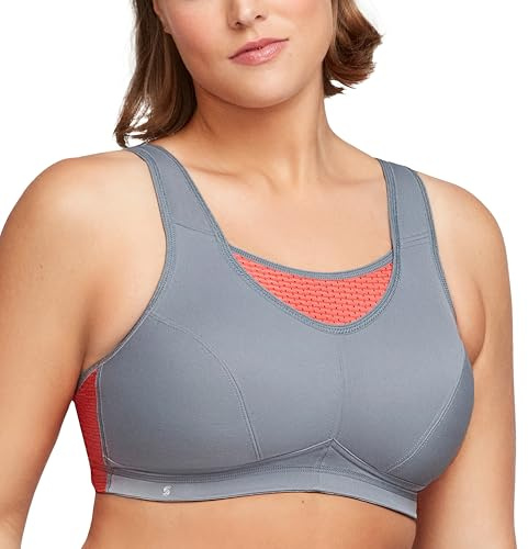 Große Größen Plusgröße Bustier Elite Sport-BH mit bestem Halt ohne Bügel Nr. 1067, Grau/Koralle, 85C
