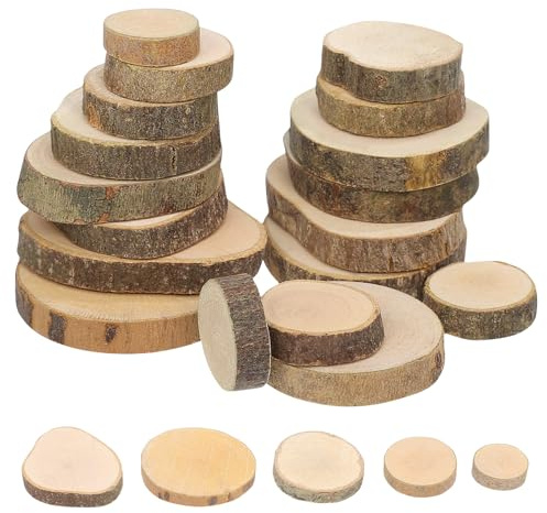 DOITOOL Rondin de Bois Deco Naturel Brut (Lot de 100) - 1,5 à 3 cm de Diamètre - Rondelles Bois Rustique avec Écorce et Surface Lisse - Pour Loisirs Créatifs, DIY, Décorations, Ornements de Noël