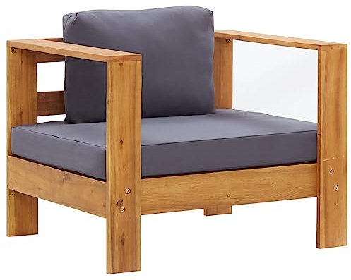 vidaXL Akazienholz Massiv Gartenstuhl mit Auflagen Sofa Sessel Stuhl Gartenmöbel Gartensofa Gartensessel Relaxsessel Lounge Dunkelgrau
